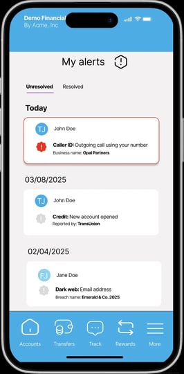 2 API Mockup - Caller ID - List of Alerts with New CID Alert