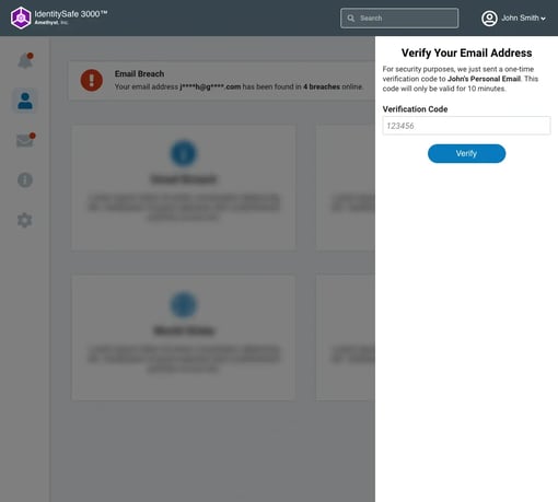 Sample desktop software mockup showing request to verify the customer’s email address via one-time passcode.