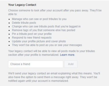 Step 3 in designating a facebook legacy contact