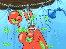 Mr Krab Showering with Money Gif